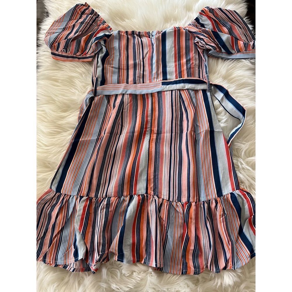 Shop 17 Mini Dress Size Small Striped Multi Color Waist Tie Feminine Ruffle NWT - Picture 4 of 6